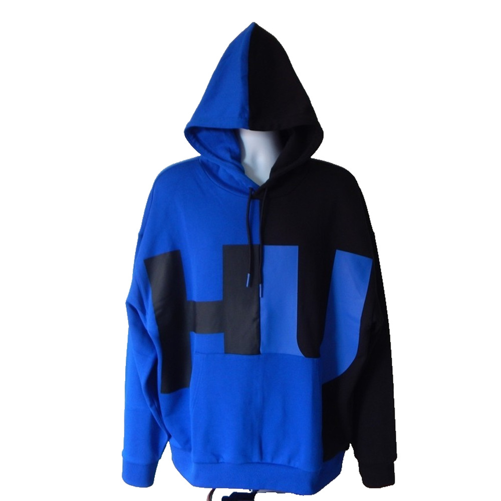 NWT HUGO BOSS Felpa Pullover Hoodie Nokardos Color Block Blue & Black Mens LARGE